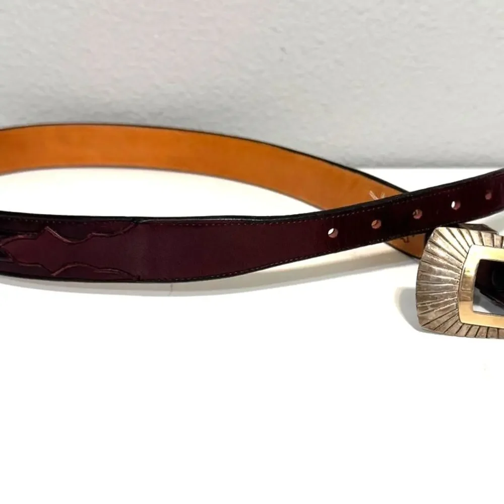 James Reid 14k Gold Sterling Silver Ray Buckle Set Lucchese Leather Belt Size 34